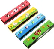 Garneck 4pcs Wooden Harmonicas Mouth Organ Set for Educational Musical Instruments for Home Use Develops Patience Focus Fine Motor Skills