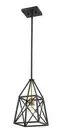 Trestle 1-Light Mini Pendant Light In Matte Black With Olde Brass
