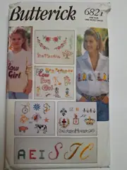 Embroidery Transfers Alphabet Roman Cow Pig Butterick 6821 Craft Sewing Pattern