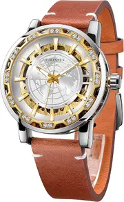 FORSINING Men's Automatic Watch with Mechanical Movement, Skeleton Dial and Leather Band