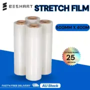 4 Rolls Clear Stretch Film 25um Pallet Carton Shrink Wrapping Roll 500mm x 400M