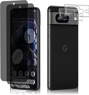 [HeeYeal] Privacy Screen Protector + Camera Protection Compatible with Google Pixel 8, Tempered Glass Anti-Spy Film, [2 + 2 Pieces] 9H Hardness Anti-Spy Privacy Film for Google Pixel 8