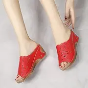 [XWCG] Women's Summer Casual Fashion Hollow Out Sandals Flip-Flops Platform Flip Flops Round Toe Flat Rubber Sole Non-Slip Slippers Open Toe Shoes,Red,US9.5/EU41