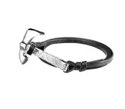 Leather Axe Clasp Black Adjustable Wrap Bracelet Cuff Rope Wristband - Steel