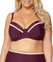 [Jessica Simpson] Womens SSWO179311 Plus-Size Woodstock Whipstitch Underwire Bra Over The Shoulder Bikini Top Bikini Top