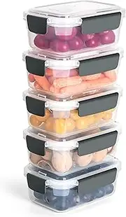 [YORY] 3 cup Plastic Food Storage Containers with Lids Nestable Freezer Dishwasher Safe Rectangle Container Set,5-Pack