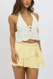 Yellow Mini Skort Skirt Mid Rise Ruffle Layered Lined Supersoft - Size 16XL, Women's Skater Skirt
