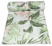 Queen White Flamingo Printed Summer Kantha Quilt Cotton Home Dorm D?cor Blanket