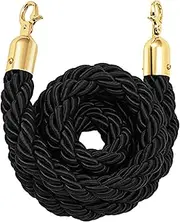Rope Barrier Ropes Crowd Control, Black VIP Stanchion Hemp Rope Barrier Queue with Gold Plated Hooks, for Movie Theaters, Grand Openings,Hotels Carpet,1 Pack(Size:2ft/60cm,Color:002) (1 2ft/60cm)