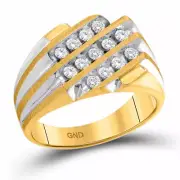 10kt Two-tone Yellow Gold Mens Round Diamond 3-Row Cluster Ring 1/2 Cttw