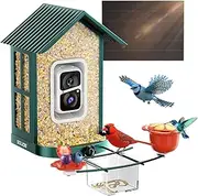 Soliom Bird Feeder with Camera Solar Powered, 2K Live Video, Squirrel Proof Metal Case, Hummingbird & Suet Ball DIY Add on, Smart AI Bird Cam, Wireless Outdoor Watching Gift (New BF08s,1.6L)
