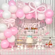 Pink Bows Birthday Decorations for Women with Pink White Long Balloons Happy Bir