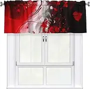LHBWCVN Red Black White Abstract Valances for Windows, Rod Pocket Window Treatment Drapes Farmhouse Kitchen Curtains Short Blackout Window Curtains for Living Room Bedroom Decor 54x18 Inch