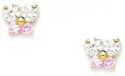 [JewelryWeb] 14k Yellow Gold Pink CZ Simulated Diamond Butterfly Angel Wings Screw Back Earrings 5x5mm Stud Earring for Women