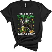 [Generic] This is My St. Patrick's Day Pajama Shirt, Lovely Gnome Riding Border Collie, Gnomies Shamrocks Unisex T-Shirt