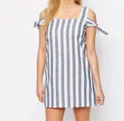 BooHoo • Striped Off The Shoulder Shift Dress • Size 10