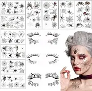Pack of 22 Spider Temporary Tattoos, Black Scary Halloween Eyeliner Stickers, Carnival, Waterproof, Spider Web Face Tattoos, Children for Halloween, Witches, Masquerade, Carnival, Party, Punk Gift