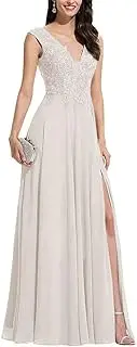 [Generic] Chiffon Bridesmaid Dresses with Slit V-Neck Mother of Bride Dress Laces Applique Elegant A-line Formal Evening Dresses