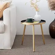 Round End Table, Fashionable Round Side Table & Coffee Table for Living Room, Metal Nightstand Round Bedside Table for Bedroom, Corner Plant Stand for Balcony,Black Tray Gold 3 Legged Table by AOJEZOR