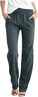 [Generic] Womens Cotton Linen Pants Straight Leg Elastic Waist Casual Pants Summer Yoga Beach Pants Lightweight Lounge Trousers
