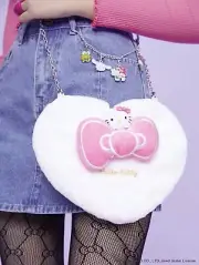 Hello Kitty Plush Purse Crossbody Heart Shaped New