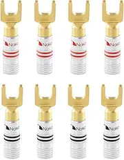 Nakamichi Excel Series 24k Gold Plated Banana Plug 12 AWG - 18 AWG Gauge Size 4mm Speakers Amplifier Hi-Fi AV Stereo Home Theatre Audio Wire Cable Screw Connector (8 Pcs (4-Pairs), Spade Plug)