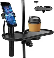 CATIEBYE Mic Stand Tray with Cup Holder Clamp Music Stand Shelf for Microphone Rack Sturdy Bottles Phones Easy Installation for Live