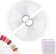 100pcs Nail Swatch Sticks, False Fake Nail Art Tips Polish Practice Tools with Metal Split Ring Holder (Clear)