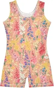 [FRODOTGV] Vibrant Gladiolus Flower Leotards for Girls Gymnastics Cute Biketard Tumbling Outfits for Training, Yoga, Tumbling