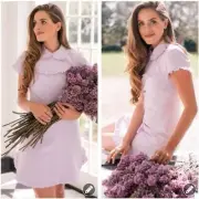 New Gal Meets Glam Emma Ruffle Peter Pan Collar Short Sleeve Sheath Dress Lilac
