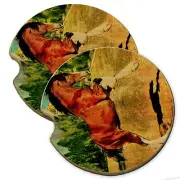 Clydesdale Horse Wood Car Coaster Gift Set fit Car & Truck Cup Holder