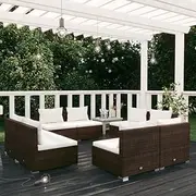 Patio Furniture Sets 8 Piece Garden Lounge Set with Cushions Poly Rattan Brown