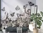 3D Floral Butterfly Grey Self-adhesive Removeable Wallpaper Wall Mural