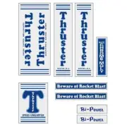 Thruster - BI POWER BLUE T on CLEAR decal set - old school bmx