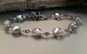 crystal beaded bracelet, Czech glass, periwinkle blue, wire wrap
