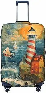 [CADREWY] The Seaside Lighthouse Print Travel Suitcase Cover Luggage Protector with Elastic Anti Scratch for Carry On, Black, Large