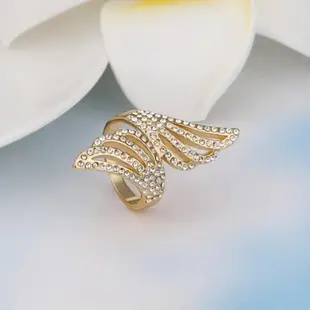 【Aphrodite 愛芙晶鑽】天使之翼造型鑲鑽戒指(黃金色)
