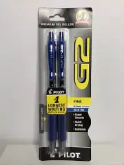 Gel Rollers Pens Pilot G2 Premium 2 Pack Fine 0.7mm Blue Ink Super Smooth