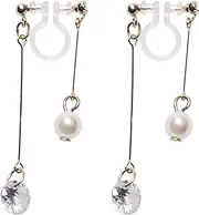 [Miyabi Grace] Elegant Double Sided Crystal Bar Invisible Clip On Earrings Dangle For Women Non Piercec Clip On Cube Earrings