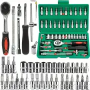 46PCS Drive Socket Set 1/4 inch Ratchet Wrench with Metric Hex Bit Mechanic Tool Kits for Auto Repair House