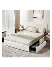 [Levede] 4 Storage Sliding Drawer Queen Size Bed Frame in Cream