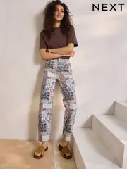 Blue Patchwork Straight Leg 100% Cotton Jeans (AT5094) | $84