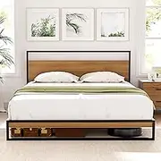 Artiss Double Metal Bed Frame with Headboard, Heavy-Duty 300kg Capacity & Under Bed Storage for Space-Saving Bedrooms, Tool-Free Easy Assembly, Modern Black Finish (Base Only)