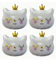 ROYAL KITTY CAT W/ CROWN SHAPED WHITE FOIL MYLAR BALLOONS-4 PC. SET-22"-NWT!