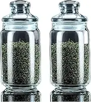 Decorative Set of 2 Round Glass Jar Tea Tins Coffee Tins with Airtight Lids Smooth and Transparent Glass Jars Coffee Pasta Sugar Tea Snack Nuts Cookie Jar Container(500ML)