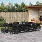 17 Piece Garden Dining Set with Cushions Black Poly Rattan Patio Bar Sets