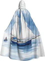 Blue Sailboat 1 Print Hooded Grace Cloak For Women Men Halloween Cosplay Carnival Parties Themed Events, Black