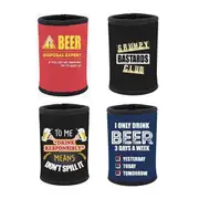 4PK Monkey Biz Beer Stubby Holders Can Cooler Funny Gag Joke Mixed Assorted Gift