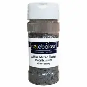 Celebakes Metallic Silver Edible Glitter Flakes, 1 oz