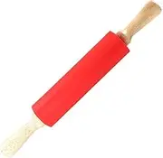 Large Wooden Silicone Rolling Pin Kitchen Handle Revolving Non-Stick Dough Pastry Baking Tool(RED)